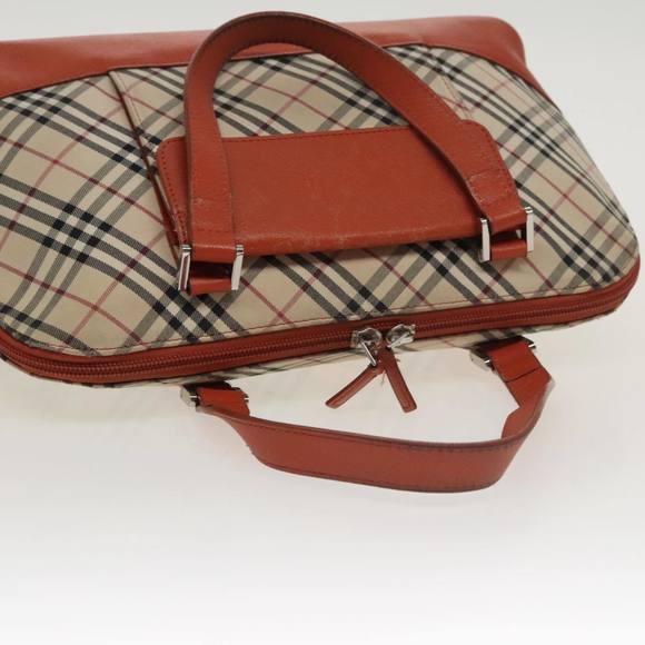 BURBERRY Nova Check Hand Bag Canvas Beige Orange Silver Auth 102116 - Picture 6 of 16